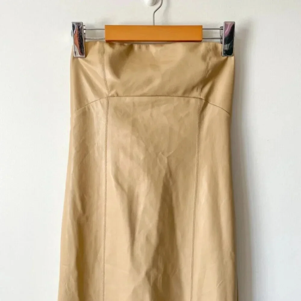 Zara Faux Leather Strapless Midi Dress Beige Blogger  Fav Size Small - Picture 11 of 15